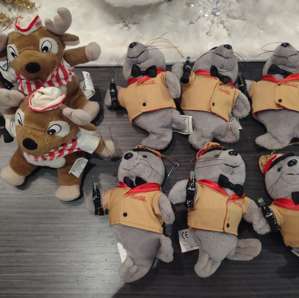 Coca-Cola Stuffed Animal Ornaments Lot of 8